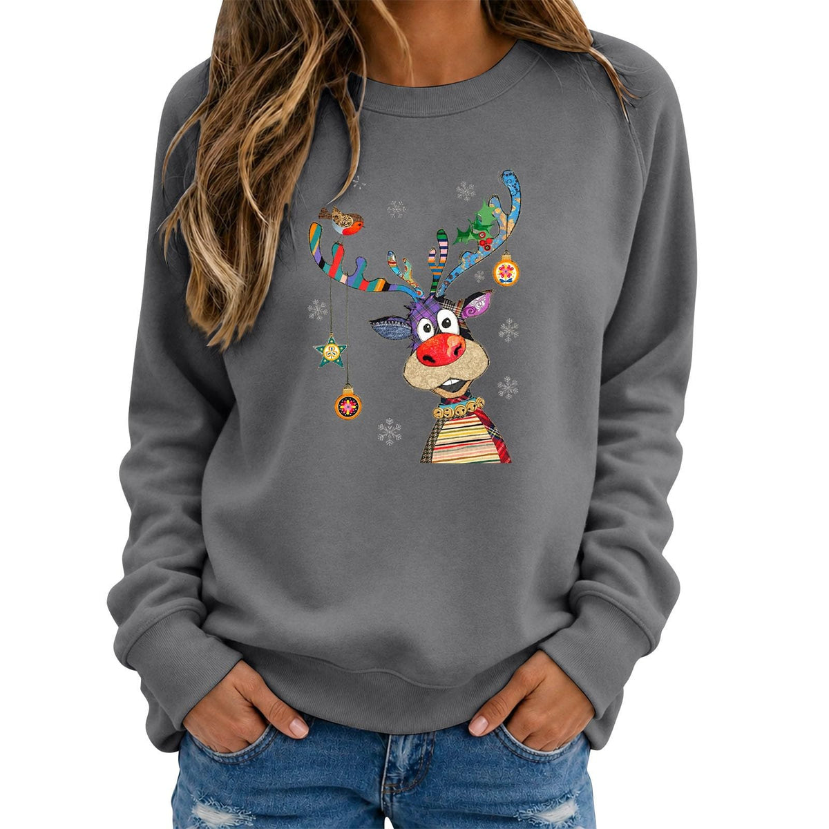 Christmas Jumpers Women Reindeer Graphic Print Sweatshirts Ladies Xmas Tops