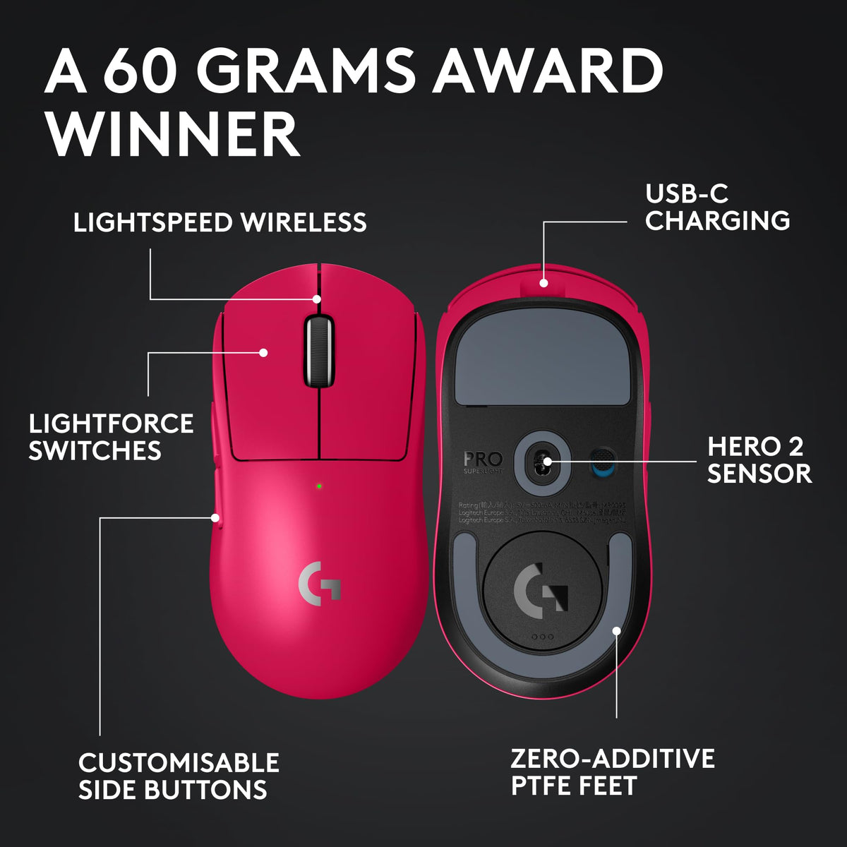 Logitech G PRO X SUPERLIGHT 2 SE Wireless Gaming Mouse, 60 g pro-grade mouse with 5 programmable buttons, 44K DPI sensor, 888+ IPS, 1 kHz report rate, USB-C charging for PC/Mac - Black