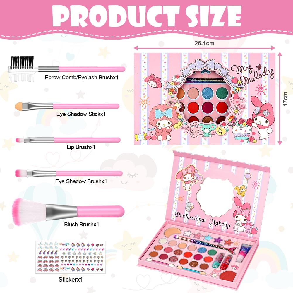 Aomig Kids Makeup Sets for Girls, 37 Pcs Washable Children's Make Up Kit with 8 Brushes, Non-Toxic Cosmetic Beauty Set Gift for Kids, Princess Pretend Play Games Toys Birthday Christmas Presents