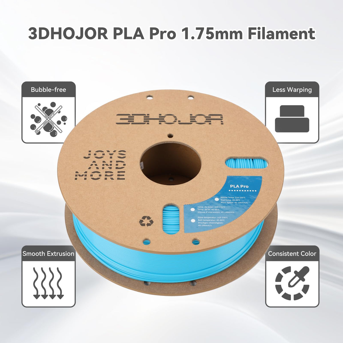 3DHoJor PLA+ PLA Plus Filament 1.75mm 1kg(2.2lbs) for 3D Printers,Yellow