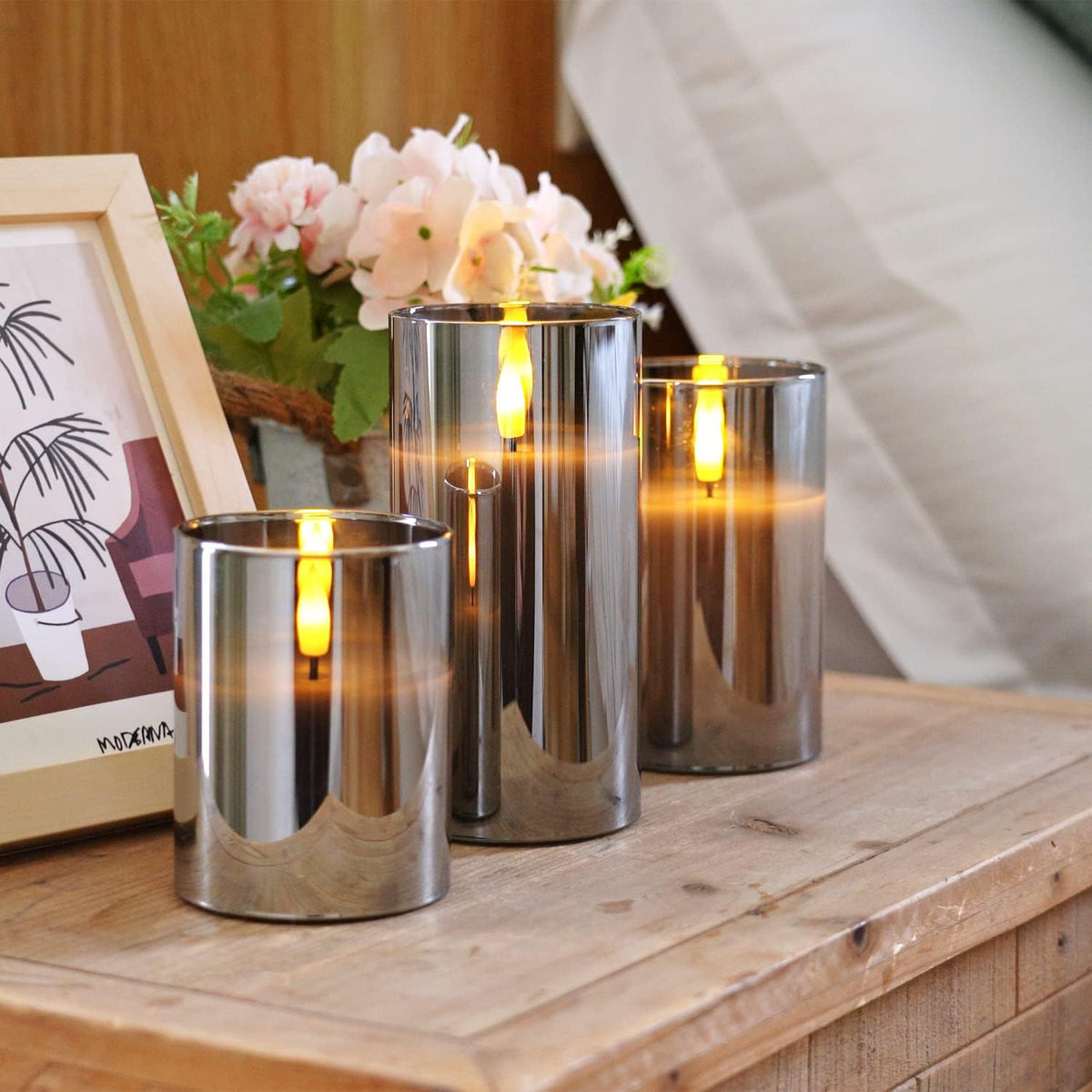 Homemory Real Wax LED Candles Flickering, Clear Glass Shell, Gold, Set of 3