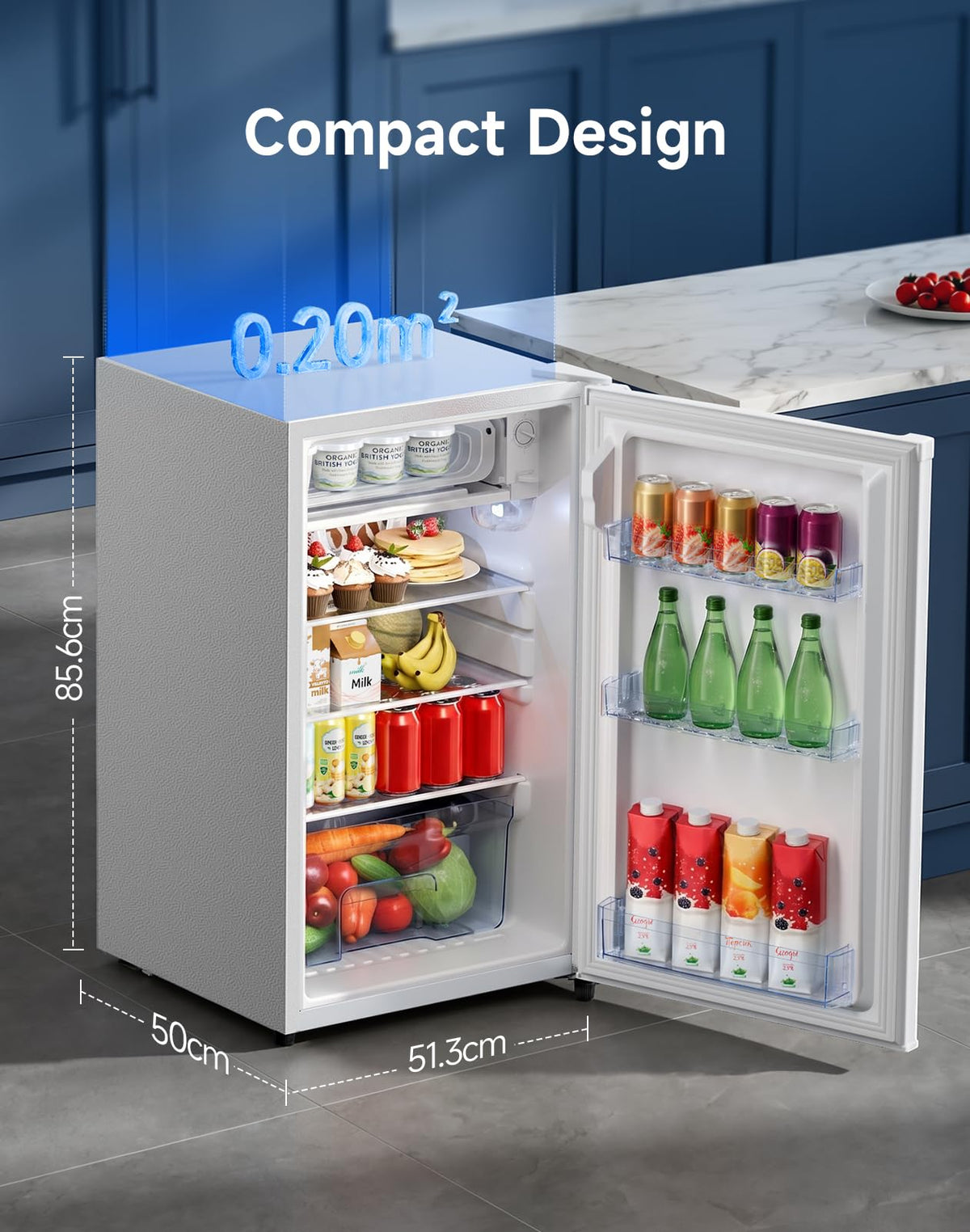 Table Top Fridge, 40L Mini Fridge With Chiller Box, Black