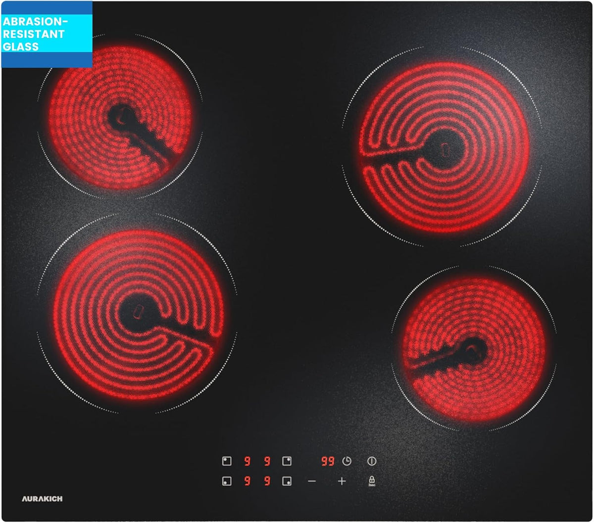 Ceramic Hob 59cm 4 Zone Built-in, Abrasion-Resistant Glass