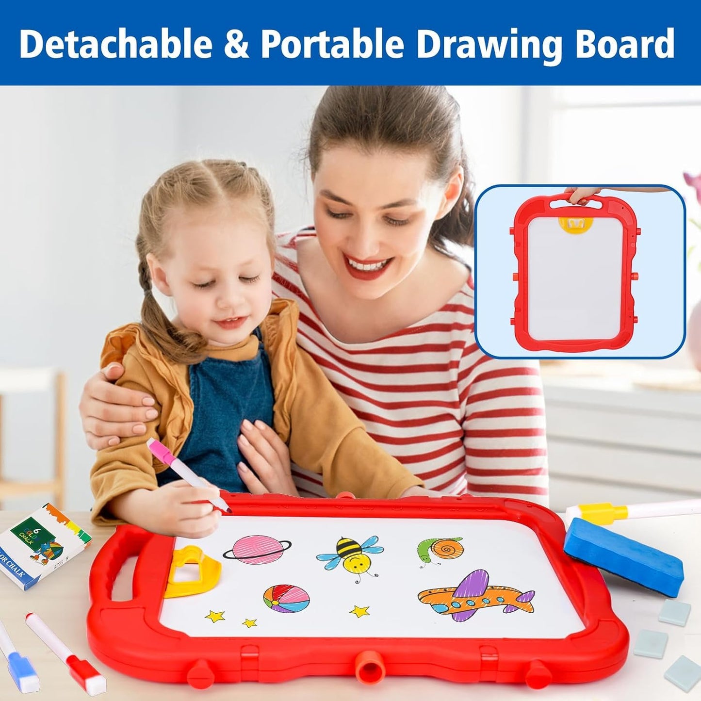4 in 1 Kids Easel with Magnetic Whiteboard Chalkboard, Toddler Art Easel for Kids with Height Adjustable & 360°Rotatable Drawing Writing Painting Accessories, Gifts for 2 3 4 5 6 7 Year Old Boys Girls
