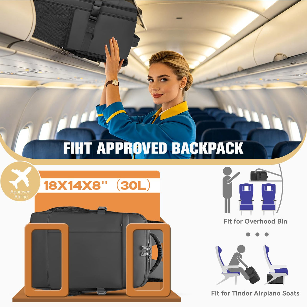 Lossga Ryanair Cabin Bags 40x30x20 Underseat Carry-ons Travel Backpack (Pack of 2)