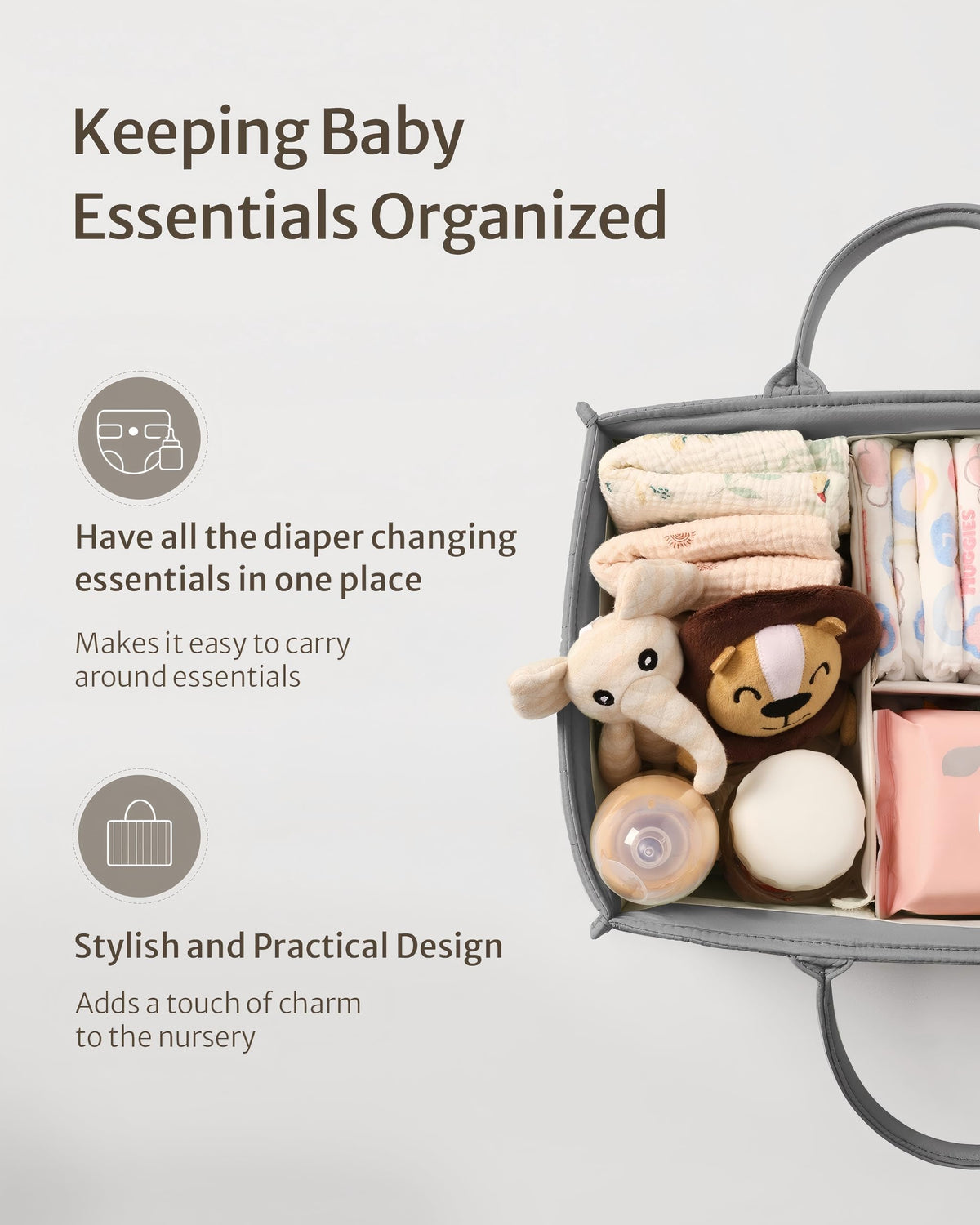 Blissful Diary Nappy Caddy Organiser, Baby Diaper Caddy for Nappy Station, Stylish Storage Basket for Newborn Essentials, Baby Shower Gifts for Girl or Boy, Woodland Cream
