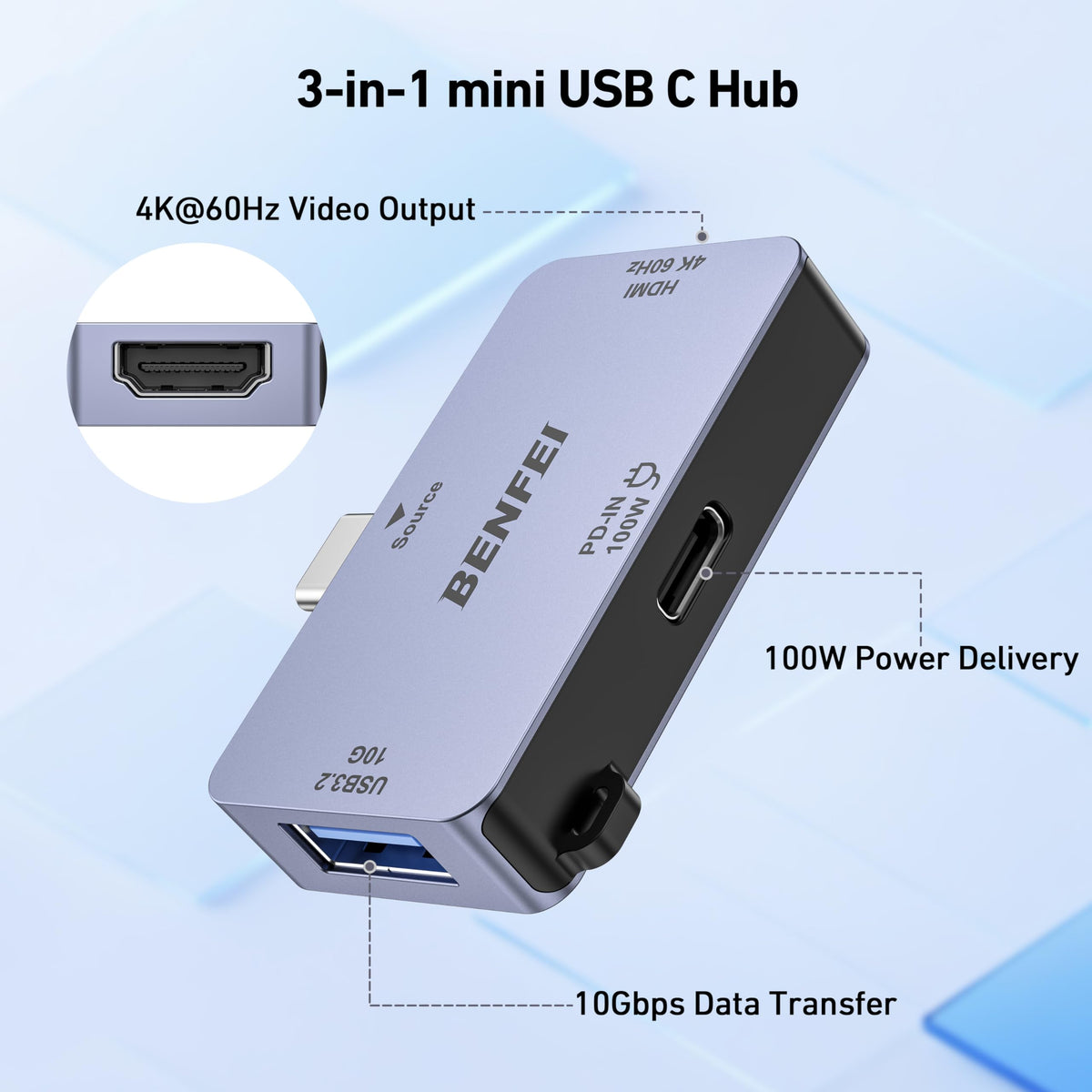USB C to HDMI Adapter, BENFEI USB Type-C to HDMI Adapter [Thunderbolt 3/4 Compatible] with iPhone 15 series, MacBook Pro/Air 2023, iPad Pro, iMac, S23, XPS 17, Surface Book 3 and More