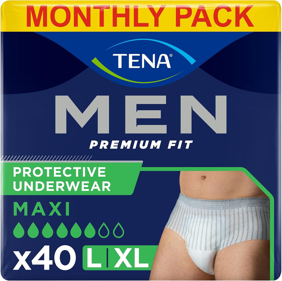 TENA Men Protective Underwear, Large, Level 4 for Heavy Bladder Weakness x 40
