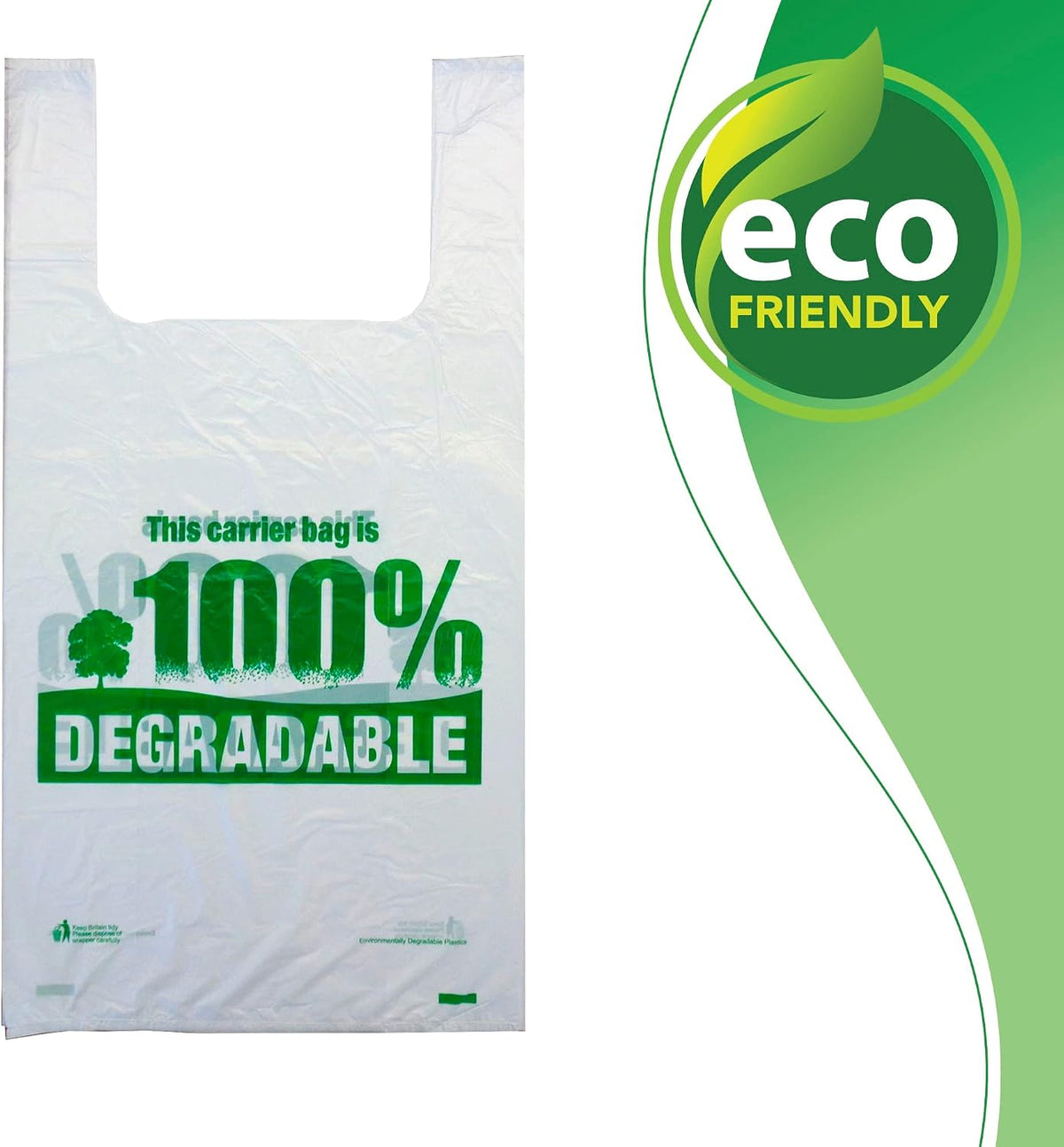 Sabco - White Vest Carrier Bags 100% Degradable - Jumbo 13 x 19 x 23" - Eco Friendly Plastic Bags - Sabco (500)