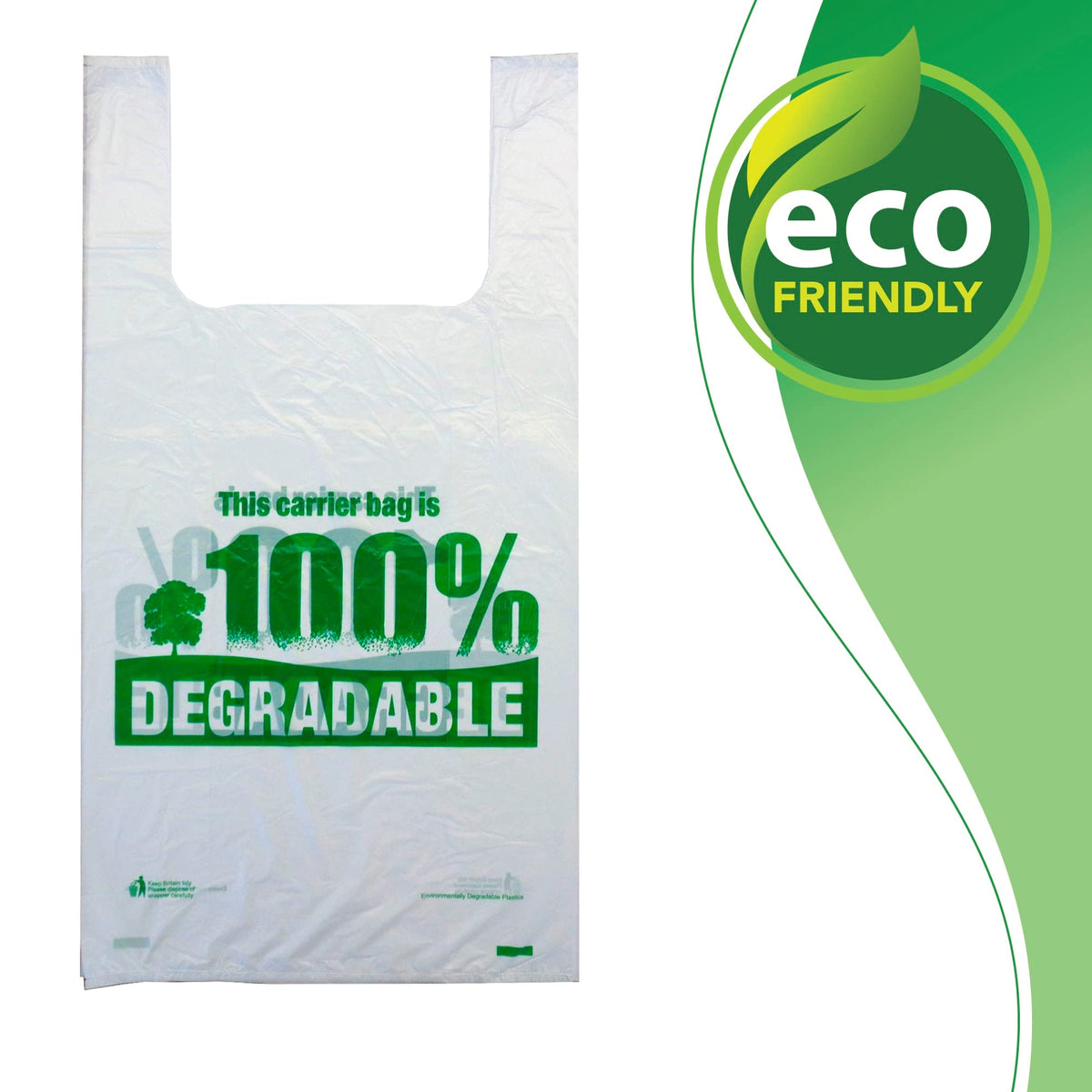 Sabco - White Vest Carrier Bags 100% Degradable - Jumbo 13 x 19 x 23" - Eco Friendly Plastic Bags - Sabco (500)