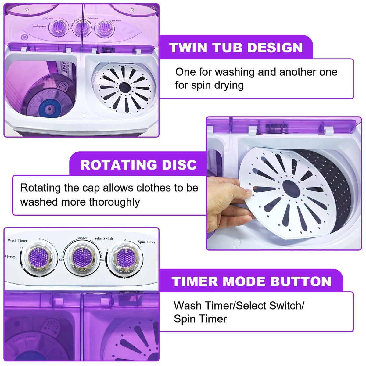 Display4top Electric Mini Portable Compact 3.6KG Capacity Washer Washing Machine Spin Dryer Laundry(Blue)