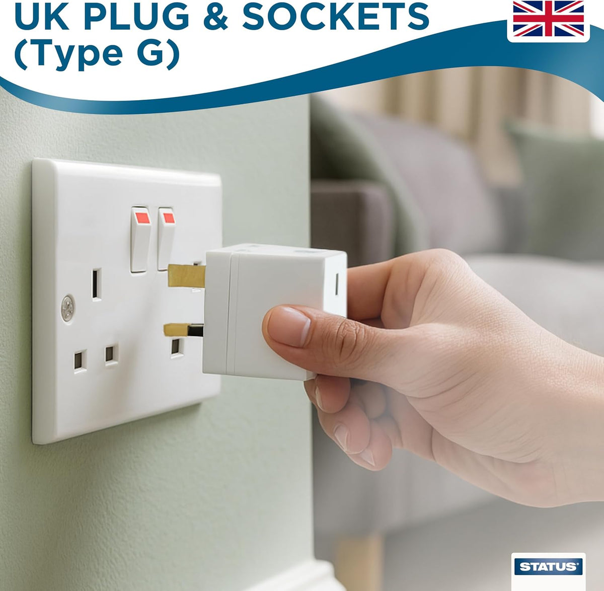 STATUS 2 Way UK Plug Adapter, White