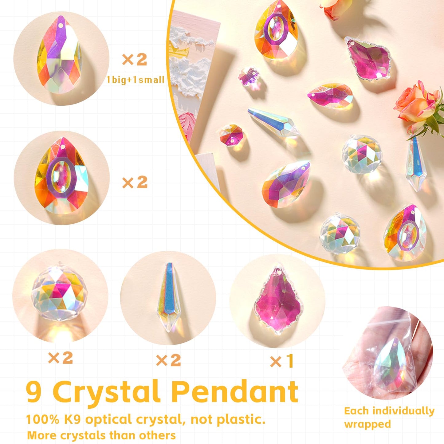 240PCS DIY Sun Catchers Making Kits for Adults, Crystal Suncatchers Kit with Colourful Prism Pearl Rainbow Maker for Windows, Hanging, Indoor, Outdoor, Garden Decor (Silver)