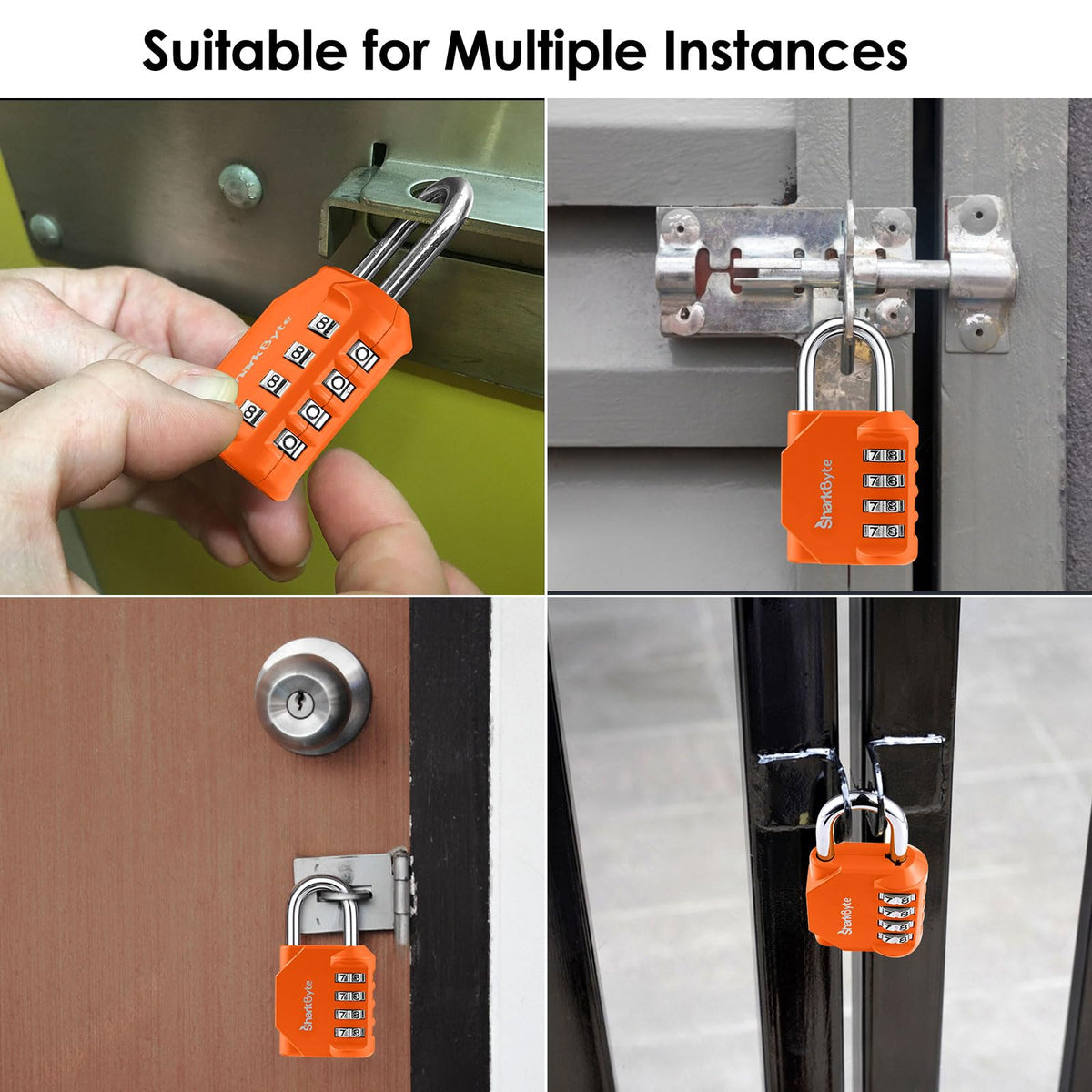 SharkByte Heavy Duty Combination Padlock – 4-Digit Weatherproof Outdoor Lock with Stainless Steel Shackle, Anti-Rust Resettable Code for Gym, School, Locker, Shed, Toolbox, Gate & Warehouse - Red