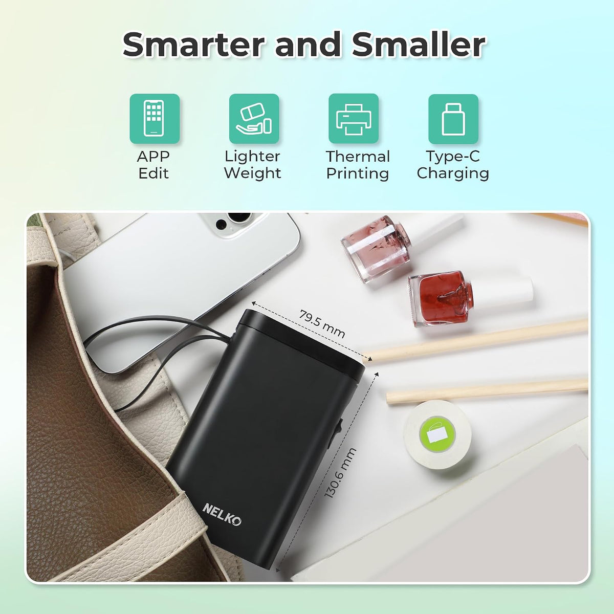 Nelko Label Maker P21 Portable Bluetooth Sticker Printer with Tape, Black