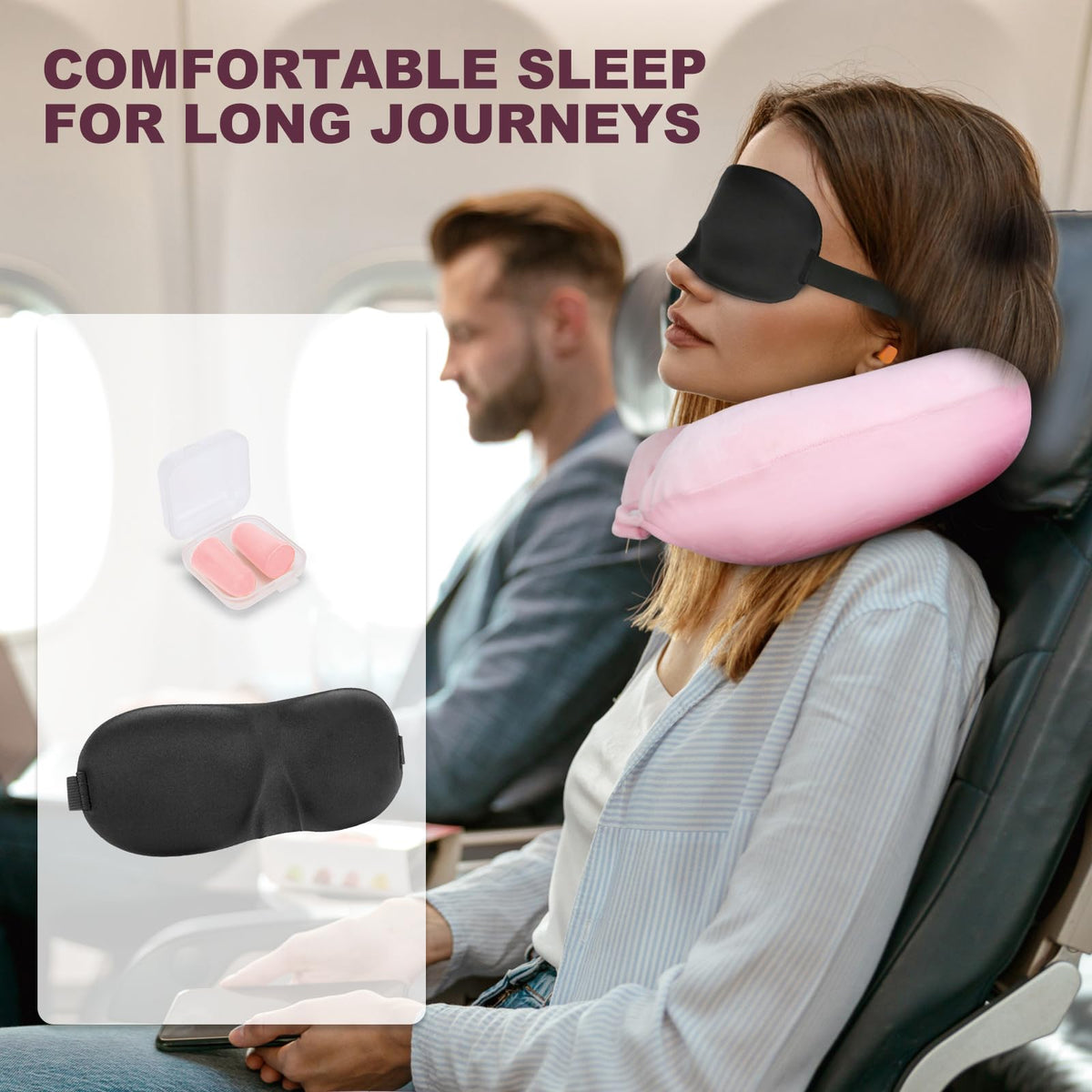 Cirorld Inflatable Travel Pillow, Blow up Neck Pillow for Travel, Lightweight Inflatable Travel Pillow for Airplane with Eye Mask and Earplugs—Travel Essentials for Flying, Grey