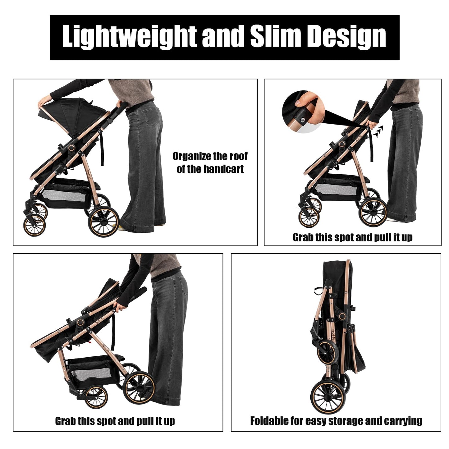 PU Leather 3 in 1 Pushchair Travel System, Toddler Stroller, Baby Pram 3 in 1, Infant Carriage with One-Click Folding, Newborn Buggy with Aluminum Frame (V6 Black)