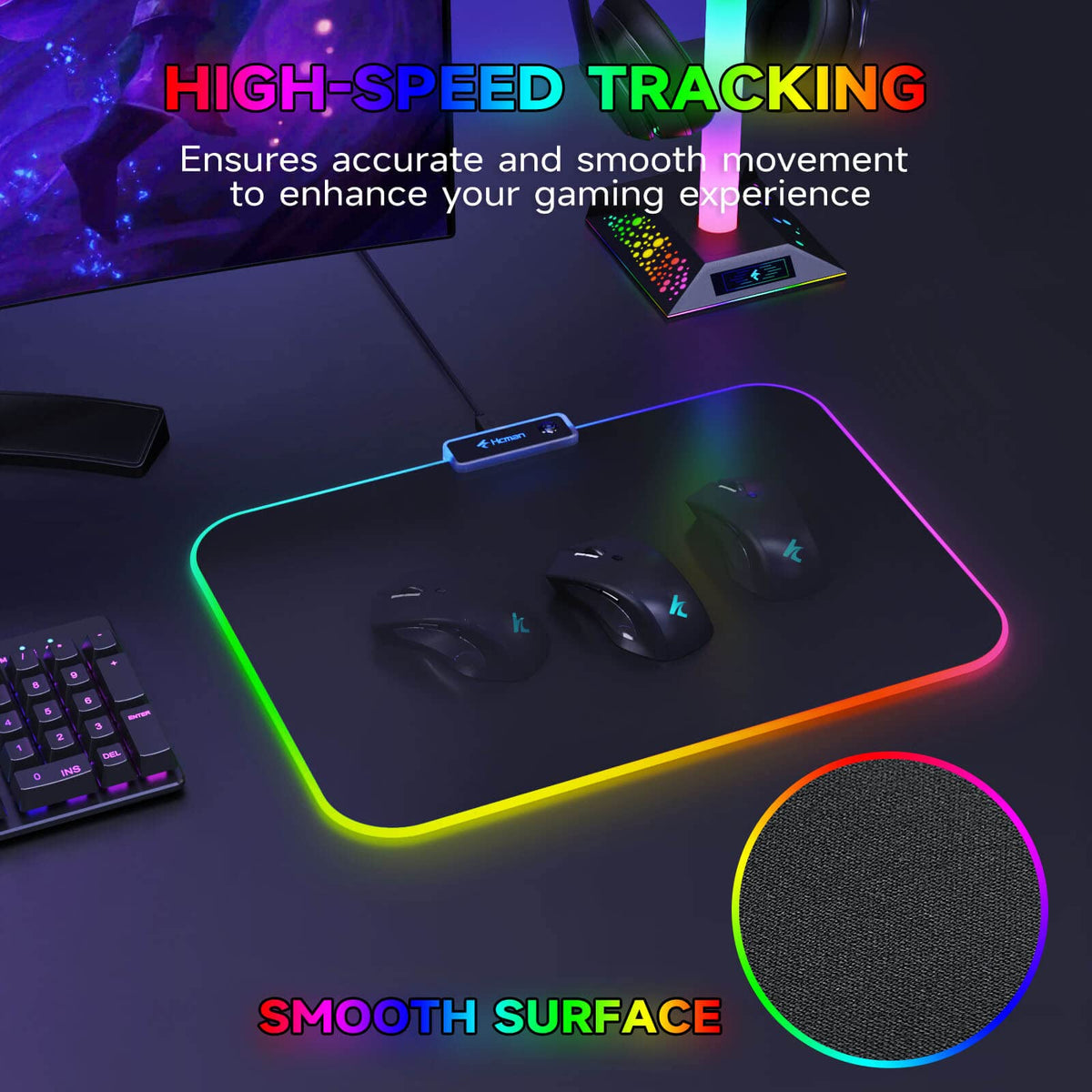 Hcman Charging RGB Gaming Mouse Pad - Wireless 15W Mousepad LED Extra Large