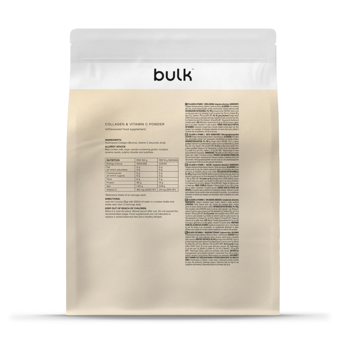 Bulk Collagen Powder with Peptides and Vitamin C, Unflavoured, 500g