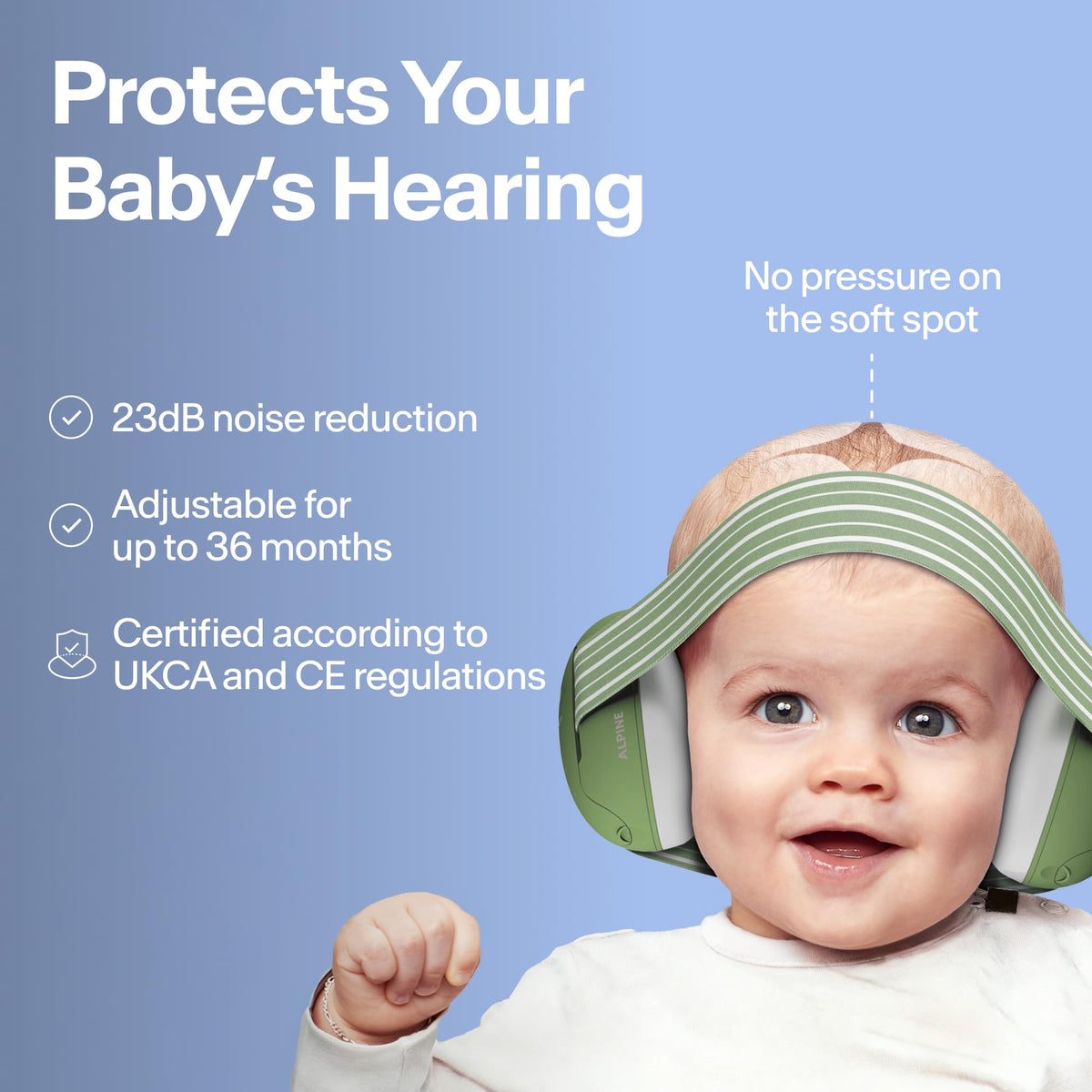 Alpine Muffy Baby Comfort Ear Defenders, Adjustable up to 48 months, Green