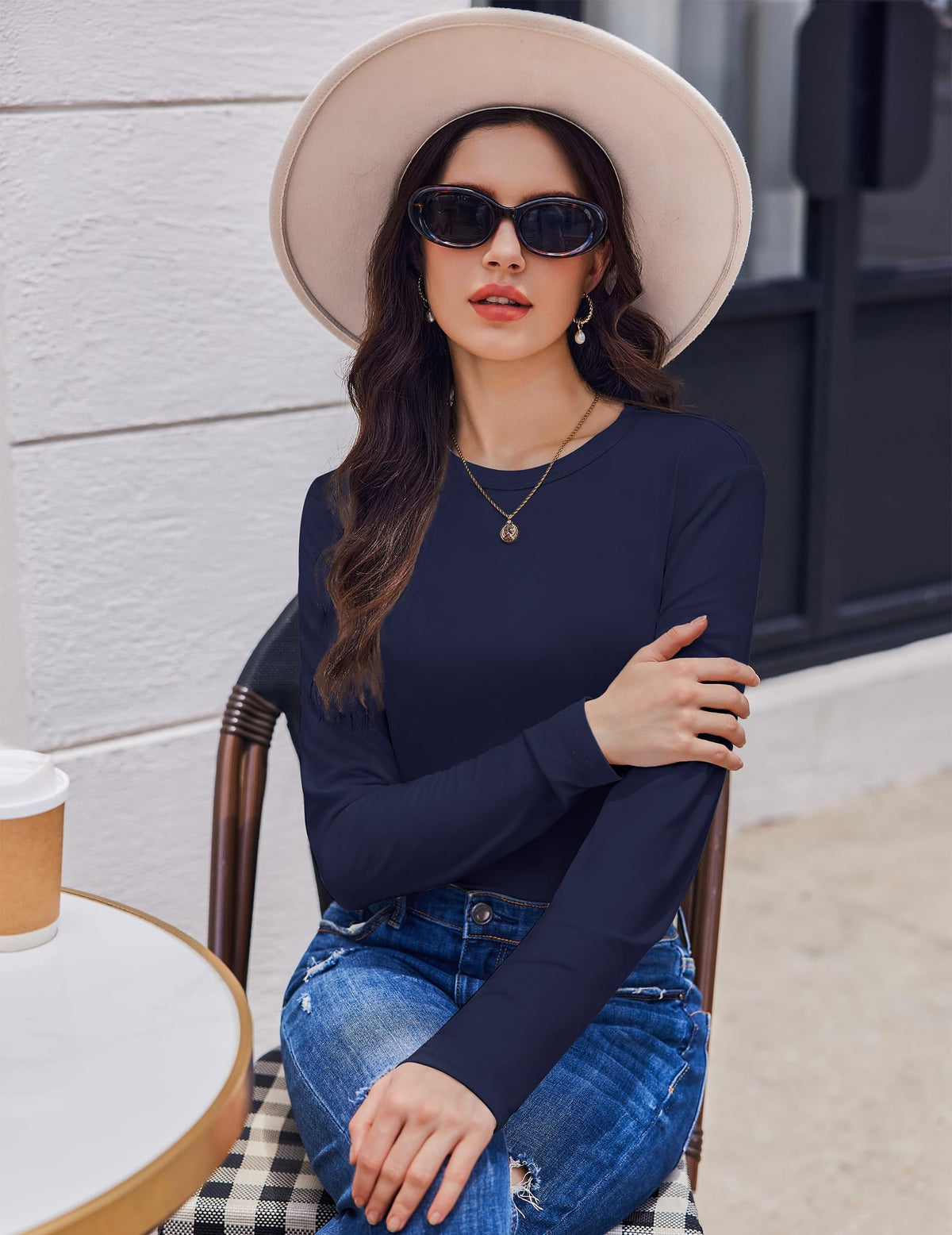 Ekouaer 1/3 Pack Womens Tops Long Sleeve T Shirts Soft Basic Tunic Top