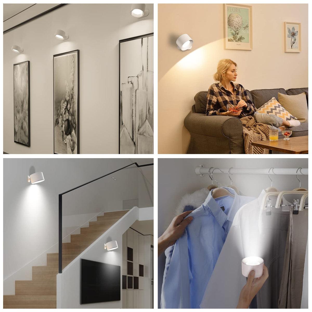 Coollamp LED Battery Operated Wall Lights, 3Pack Wall Lamp with Remote Control 3 Color Modes 3 Brightness Levels 360°Rotate Magnetic, Reading Lights for Living Room Bedroom Black