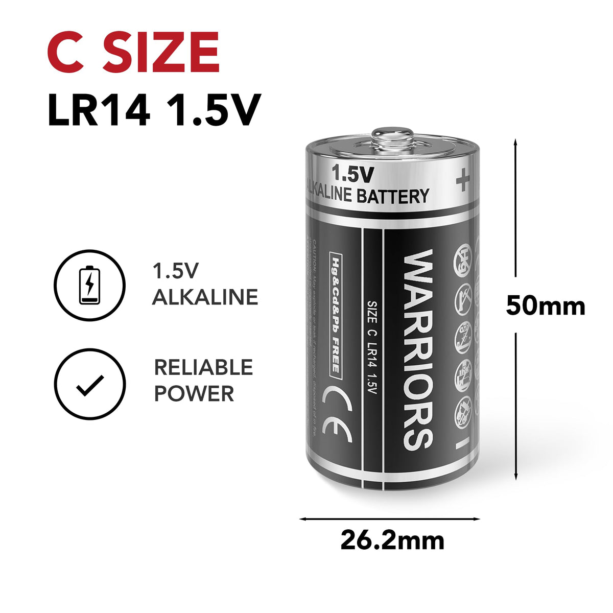 Warriors 2X 9V Alkaline Batteries, 6LR61, Long Lasting Power