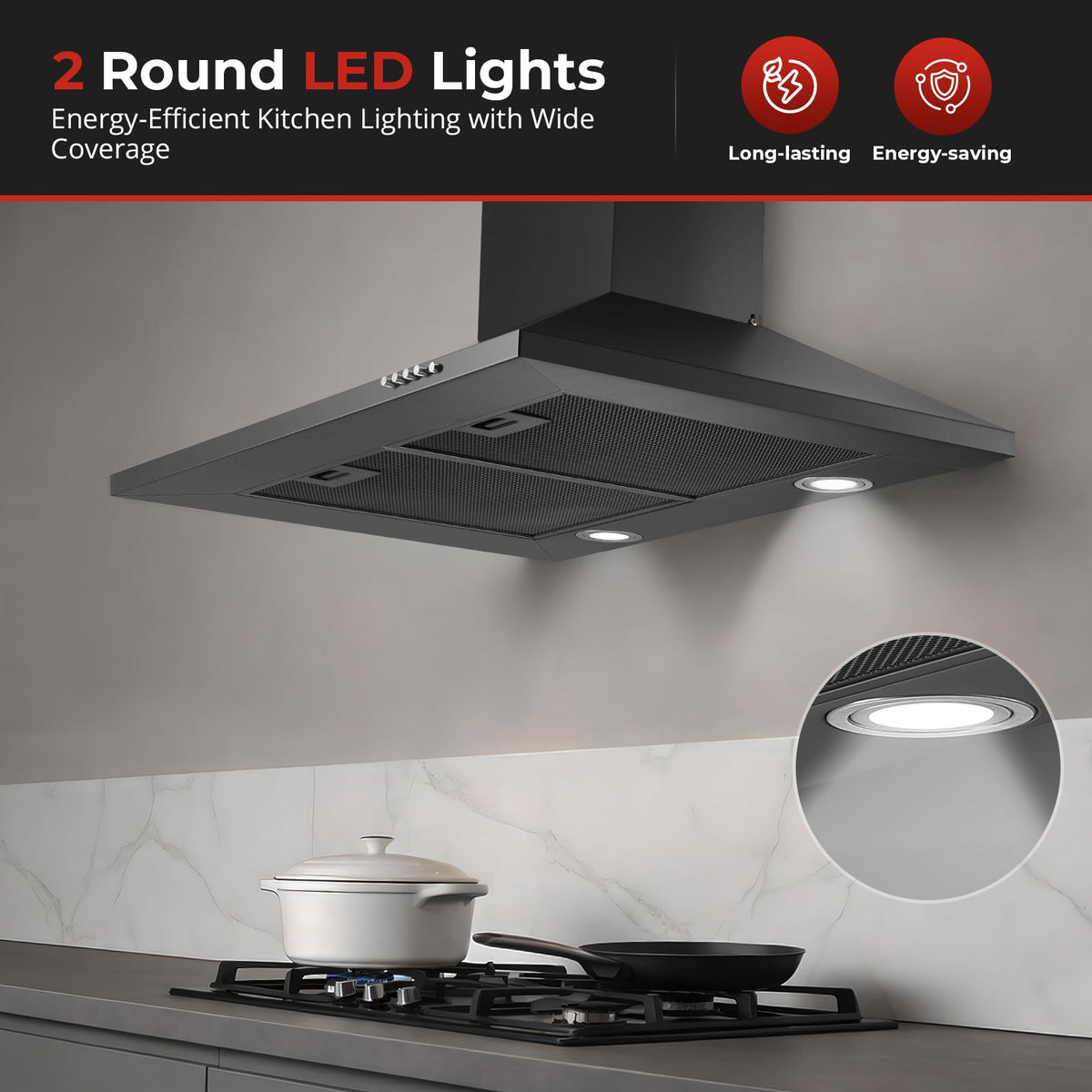 SNDOAS Chimney Cooker Hood 90cm, 3-Speed, Recirculating & Ducting