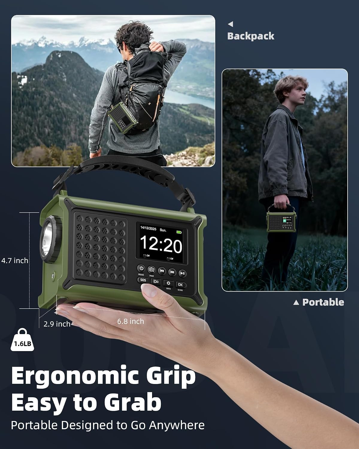 Roxicosly DAB+/DAB/FM Solar Wind Up Radio with 12000mAh Battery, Bluetooth
