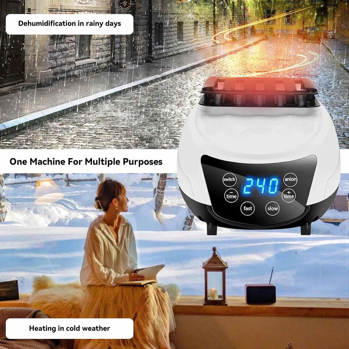 1500W Portable Electric Clothes Dryer with Remote Control,Energy-Efficient Heated Clothes Drying,Four Levels Adjustable Timer Cloth Drying Silent,House Laundry,Negative Ion Purification (White)
