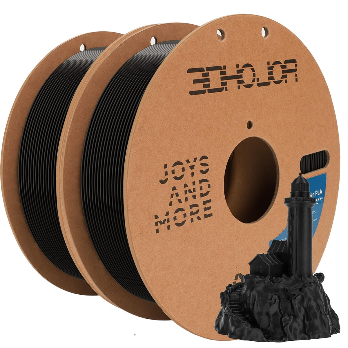 3DHoJor Basic PETG Filament 1.75mm 1kg*2 Bundle for 3D Printers-2Pack Black