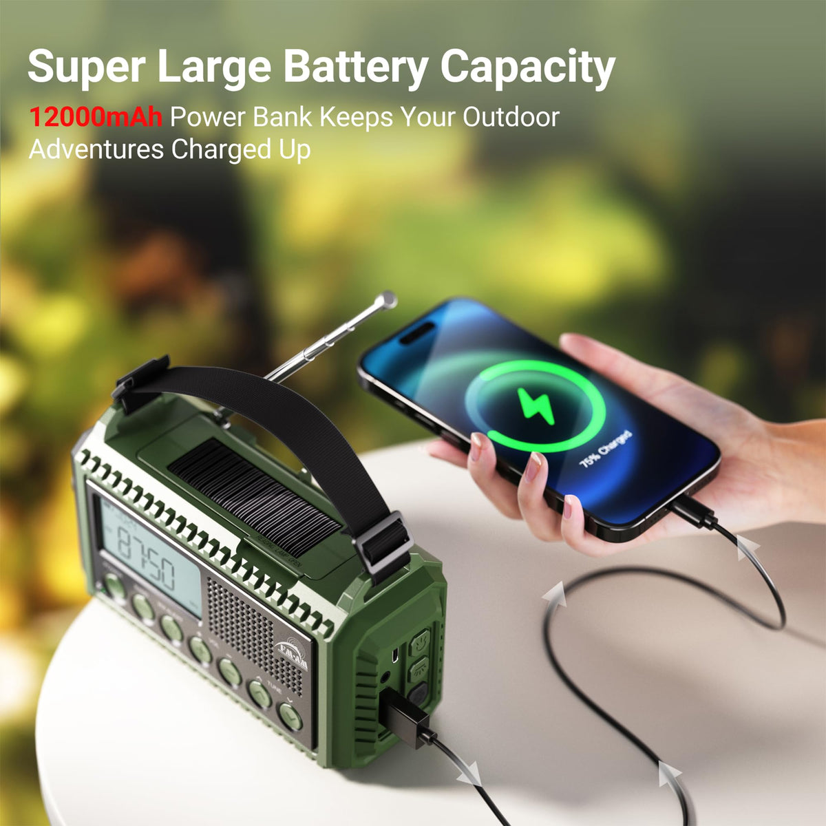 Mesqool Wind Up Radio Solar Powered, 5000mAh Emergency Hand Crank AM FM Radio with Flashlight, Reading Lamp, USB Phone Charger, SOS Alarm and Compass