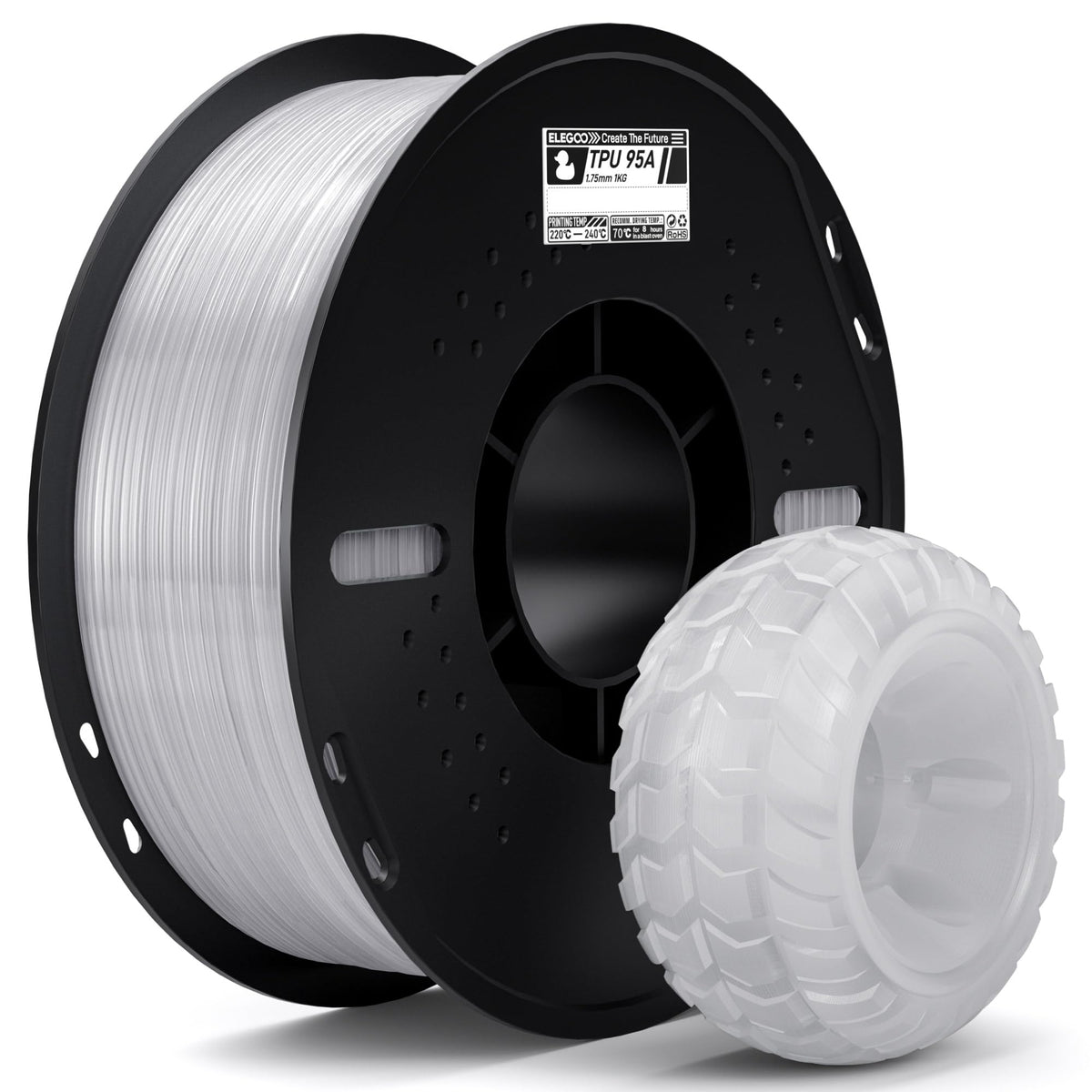 ELEGOO TPU Filament 1.75mm Grey 1KG, 95A Flexible Soft 3D Printing Filament 1KG Spool(2.2lbs) Fits for Most FDM 3D Printers