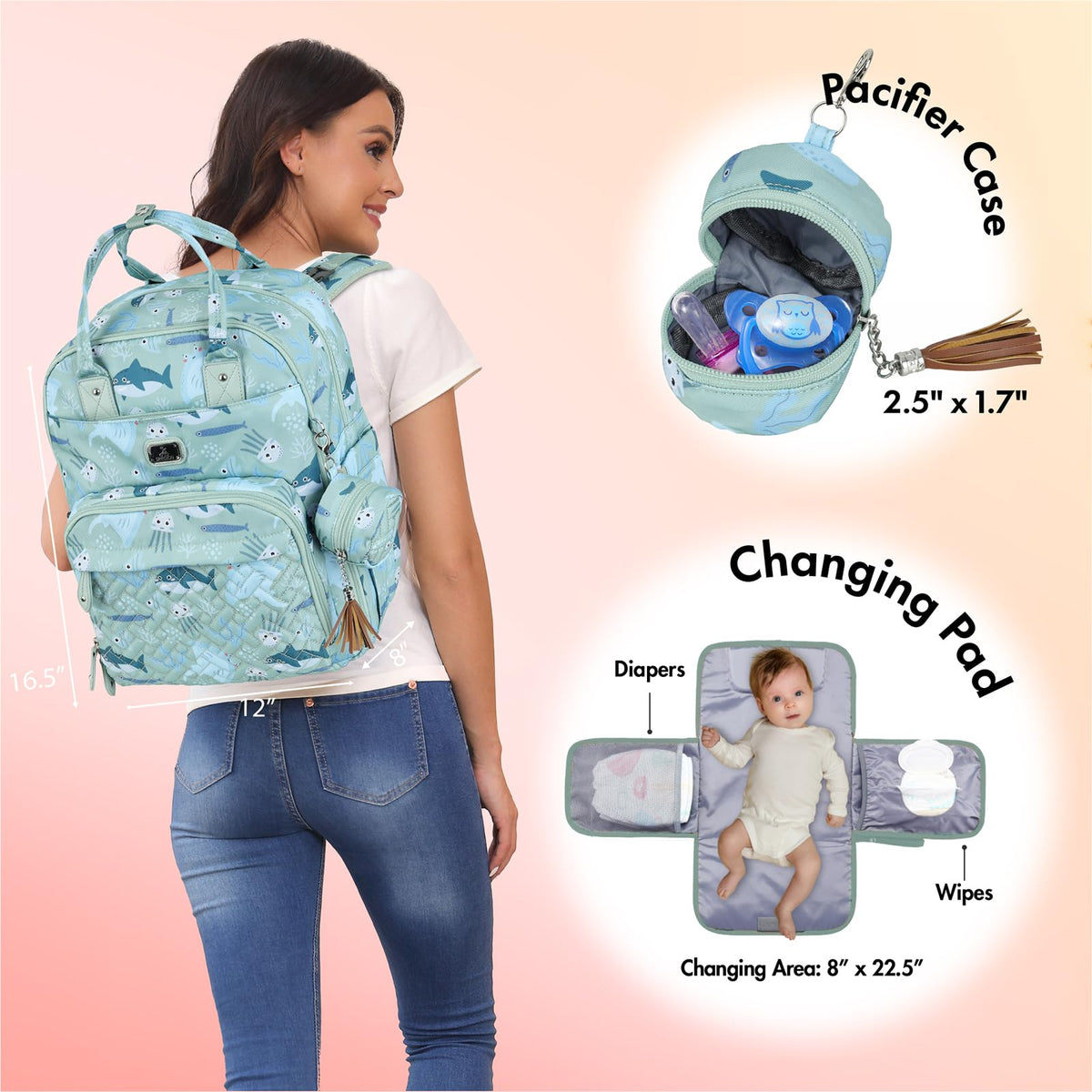 Dikaslon Baby Changing Bags Backpack, Large Baby Bag, 19 Pockets, Outdoors