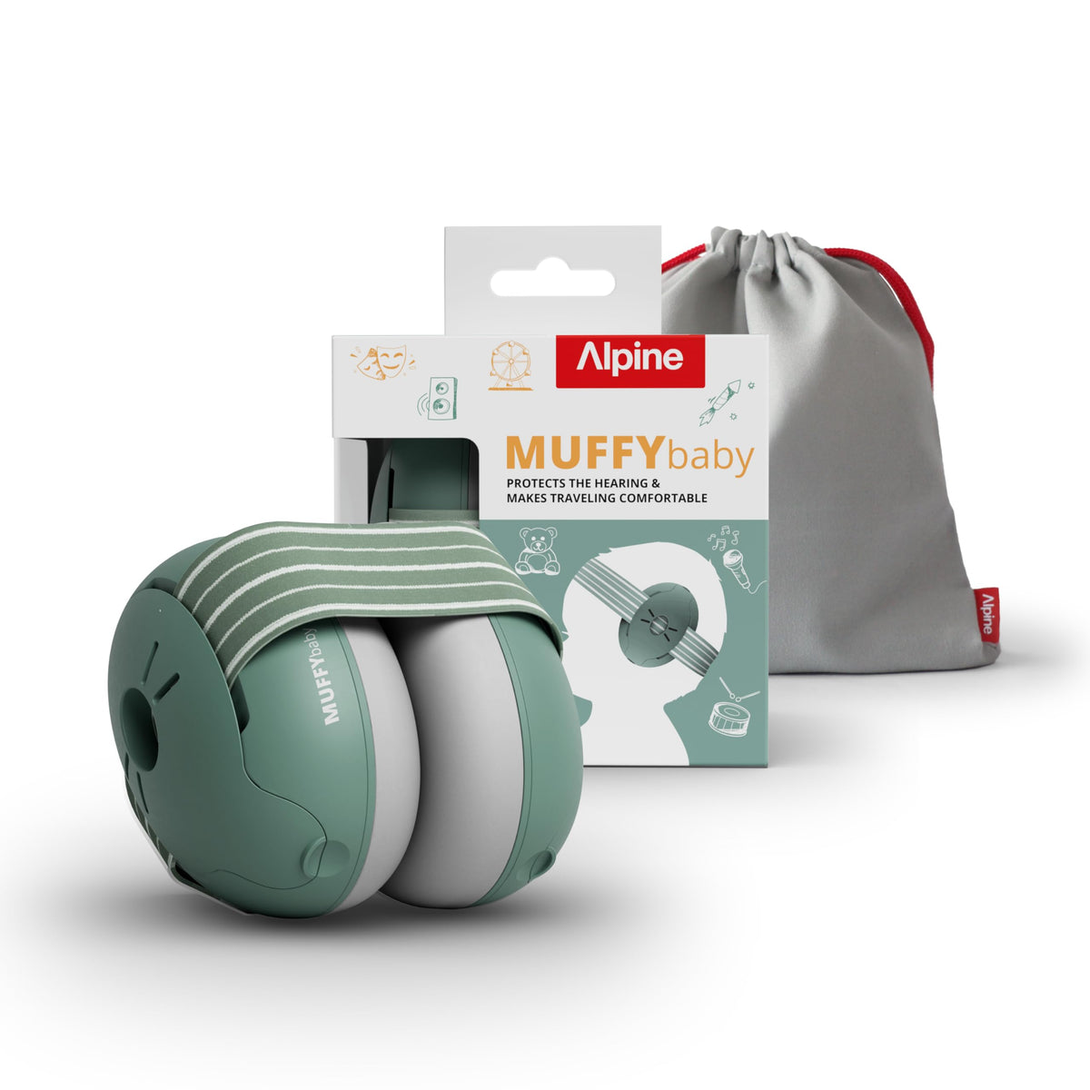 Alpine Muffy Baby Comfort Ear Defenders, Adjustable up to 48 months, Green