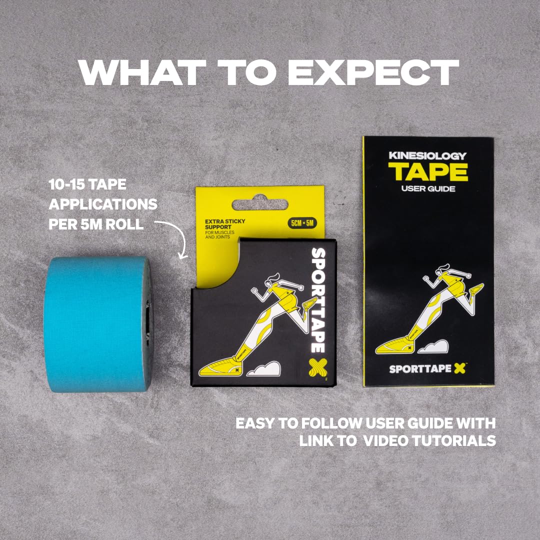 SPORTTAPE Kinesiology Tape, 5cm x 5m, Black - Waterproof, Hypoallergenic