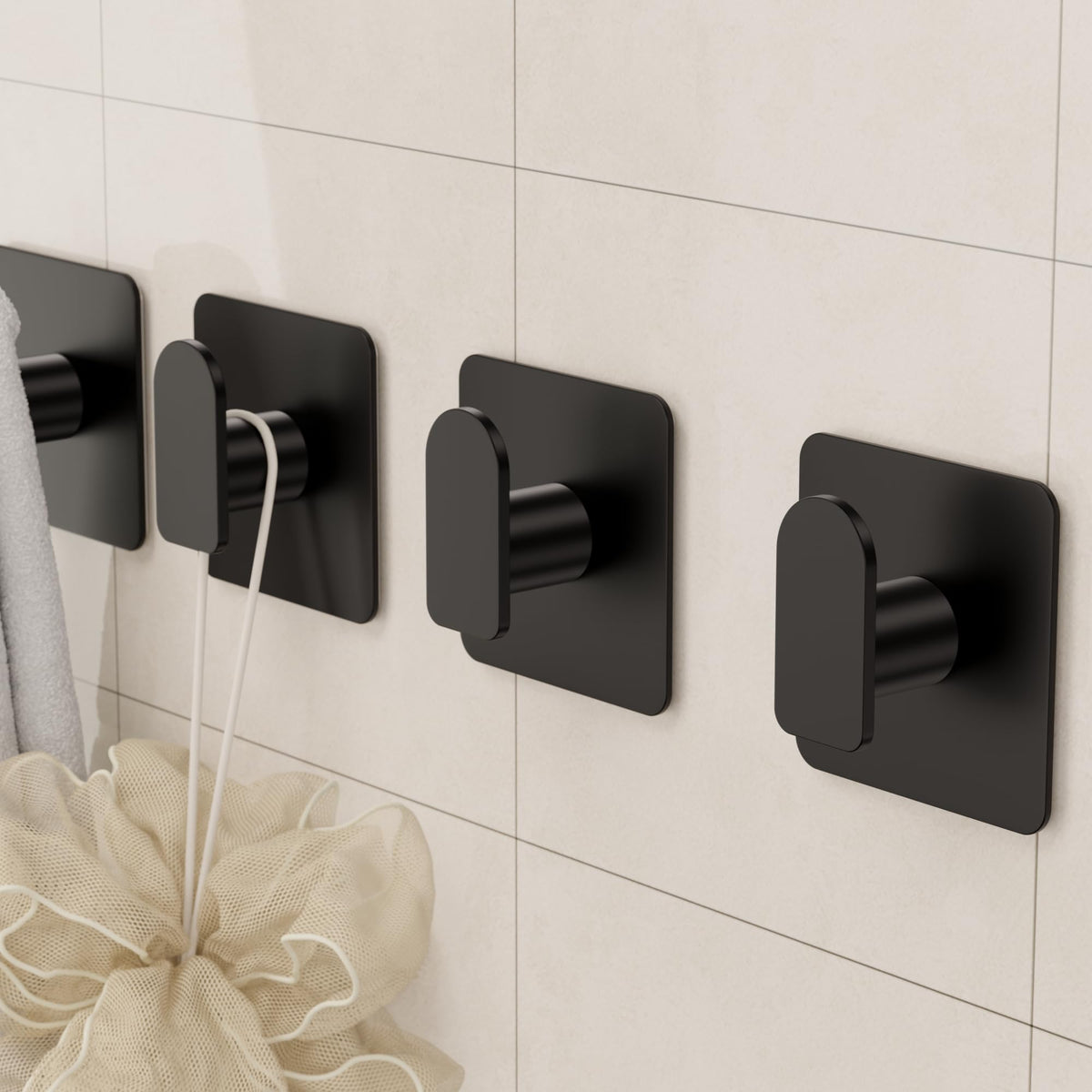 Aikzik 4 Pack of Self Adhesive Hooks, Max 8kg Load Sticky Hooks, Tea Towel Hooks, Versatile Self-Adhesive Wall Hooks for Use in Bathrooms, Kitchens, Doors, Cupboards, Bed Curtains, Towels, Key