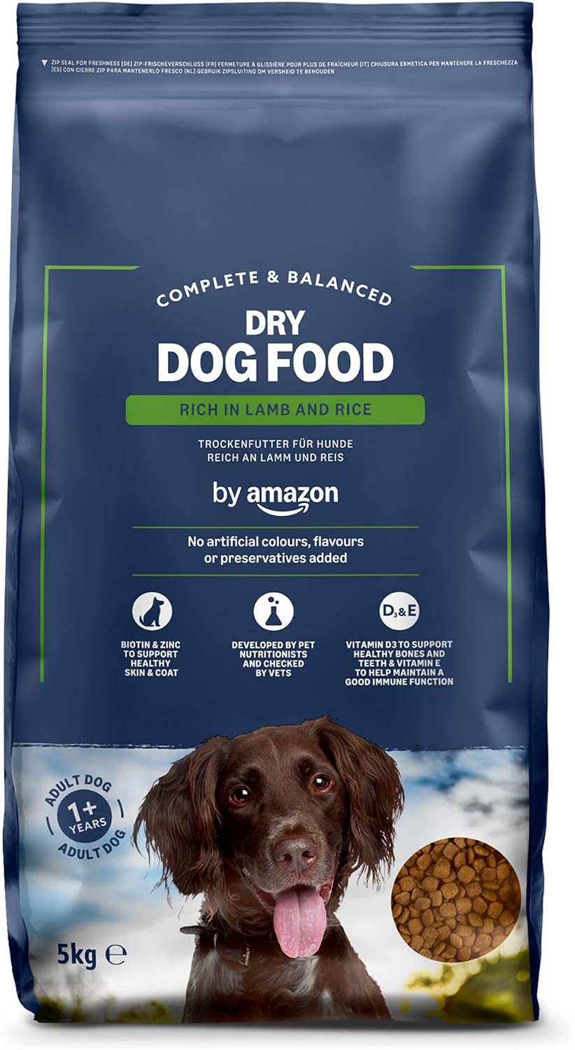 by Amazon - Complete Dry Dog Food for Adult Dogs, Rich in Lamb and Rice, 1 Pack of 5kg