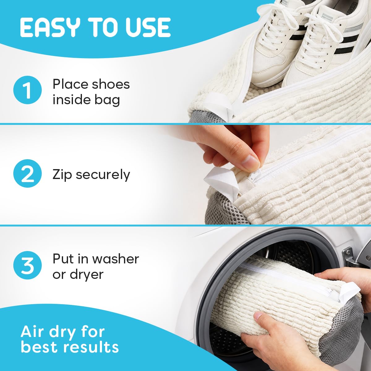 Shoe Washing Bag, 2 Pack, for Washer and Dryer, Reusable Cleaning Sack
