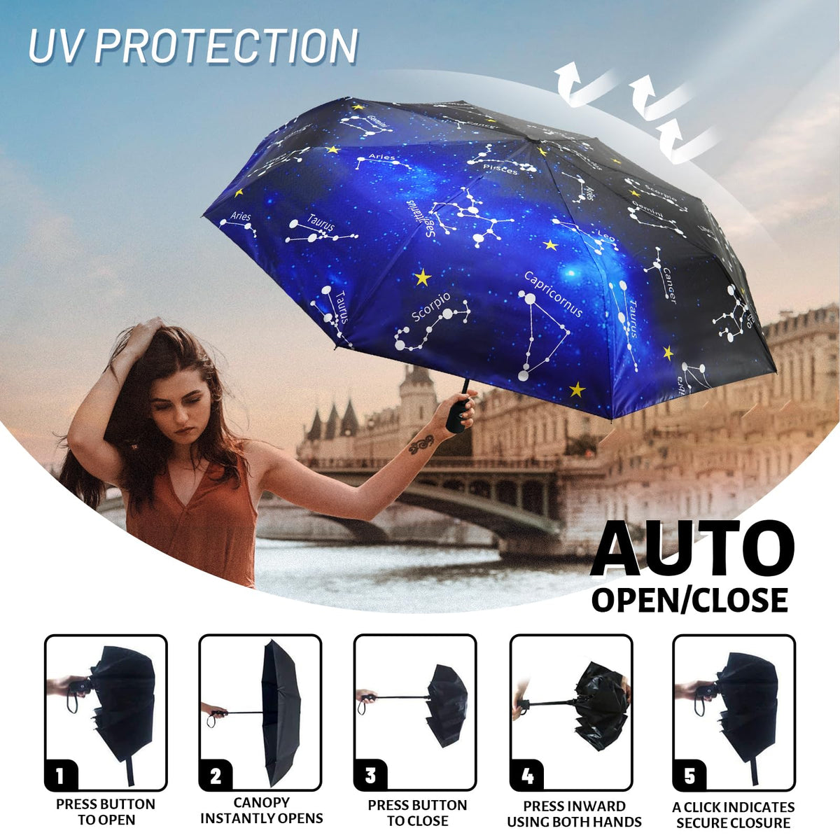 SY COMPACT Travel Umbrella Windproof Automatic Unbreakable UV Protection