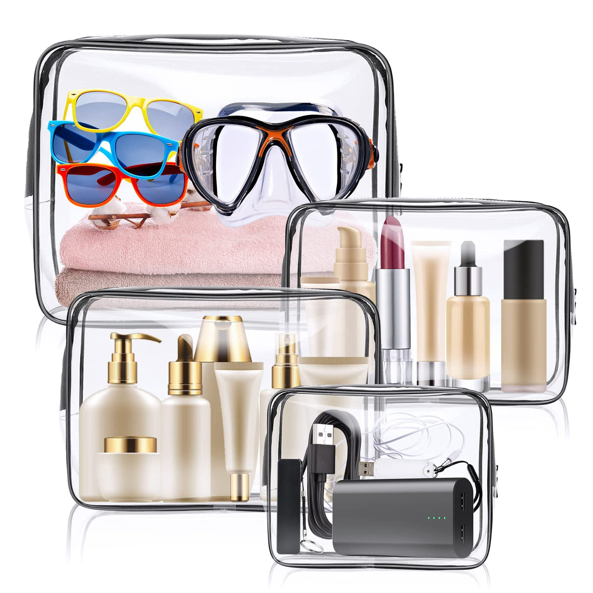 Aucuu Clear Toiletries Bag, 3 Pack PVC Waterproof Toiletries Carry Pouch, TSA Approved Travel Toiletry Bag with Zipper, Multi-Size Cosmetic Makeup Bags for Men, Women and Kids - Travel Business