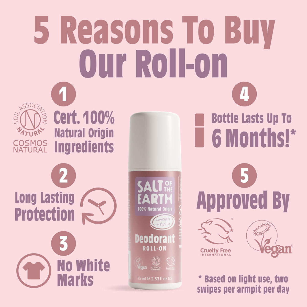 Salt of the Earth Natural Deodorant Roll On - Lavender & Vanilla - 75ml