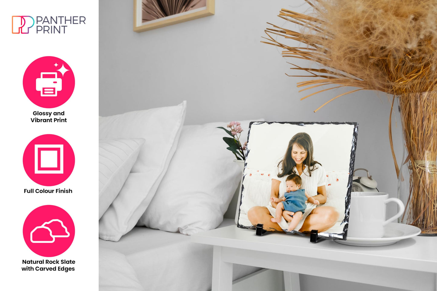Personalised Photo Slate, 20 x 20cm - Square-Shaped Rock Pictures, Glossy Print & Full Colour Finish - Personalised Picture Gifts in Natural Rock With Carved Edges for Home & Office