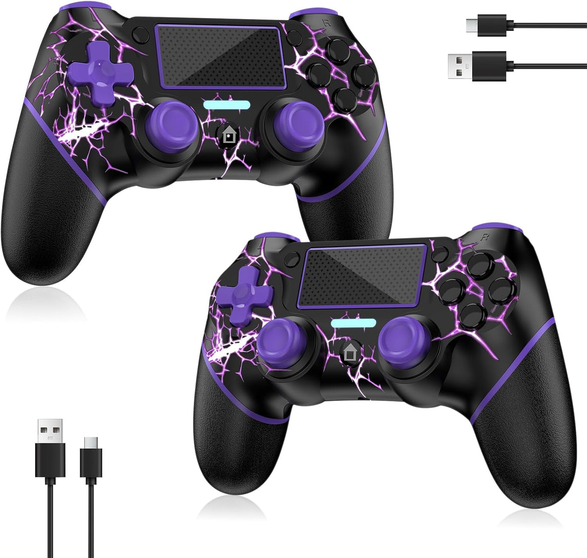 Reddening for PS4 Controller 2 Pack, Controller PS4 for PS4/Pro/Slim/PC, Gamepad Joystick with Turbo/Back Button/Dual Vibration/6-Axis Gyro Sensor/Touch Panel (2 printed purple)