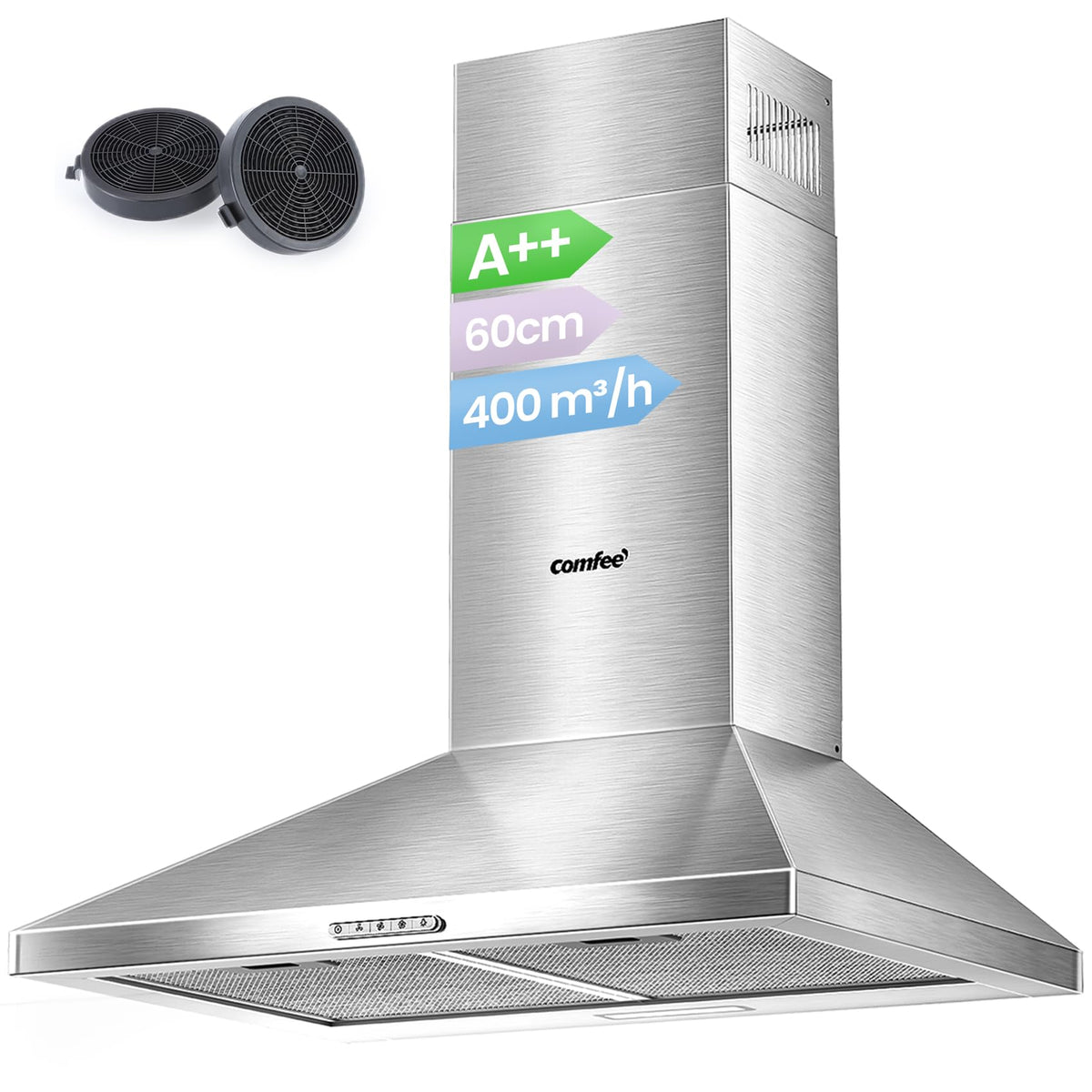 COMFEE' 90cm Chimney Cooker Hood, Class A++ Wall Mounted Kitchen Extractor