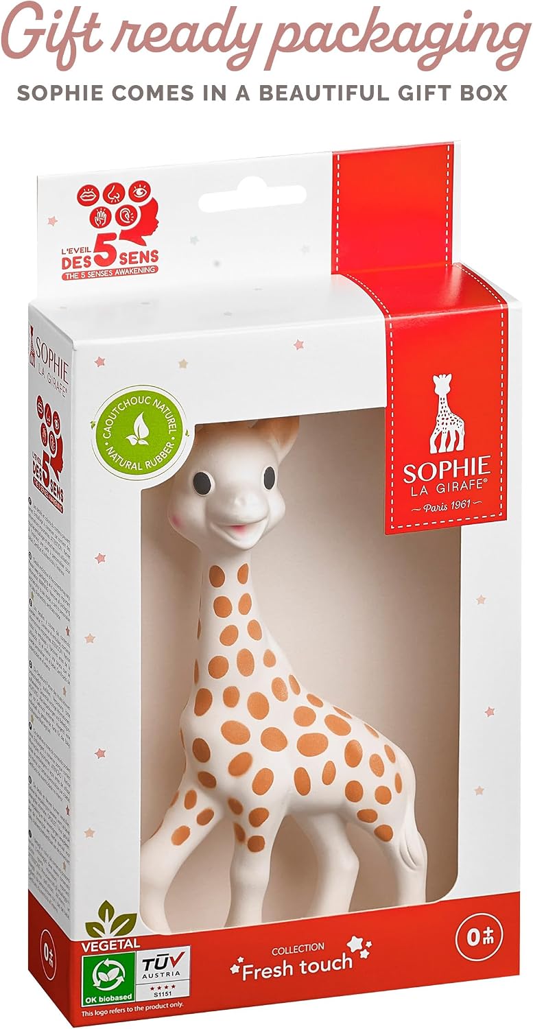 Sophie la girafe Baby Teether – 100% Natural Rubber Teething Toy – BPA-Free, Non-Toxic, Vegan, Sensory Stimulating Teether for Newborns 0+ Months