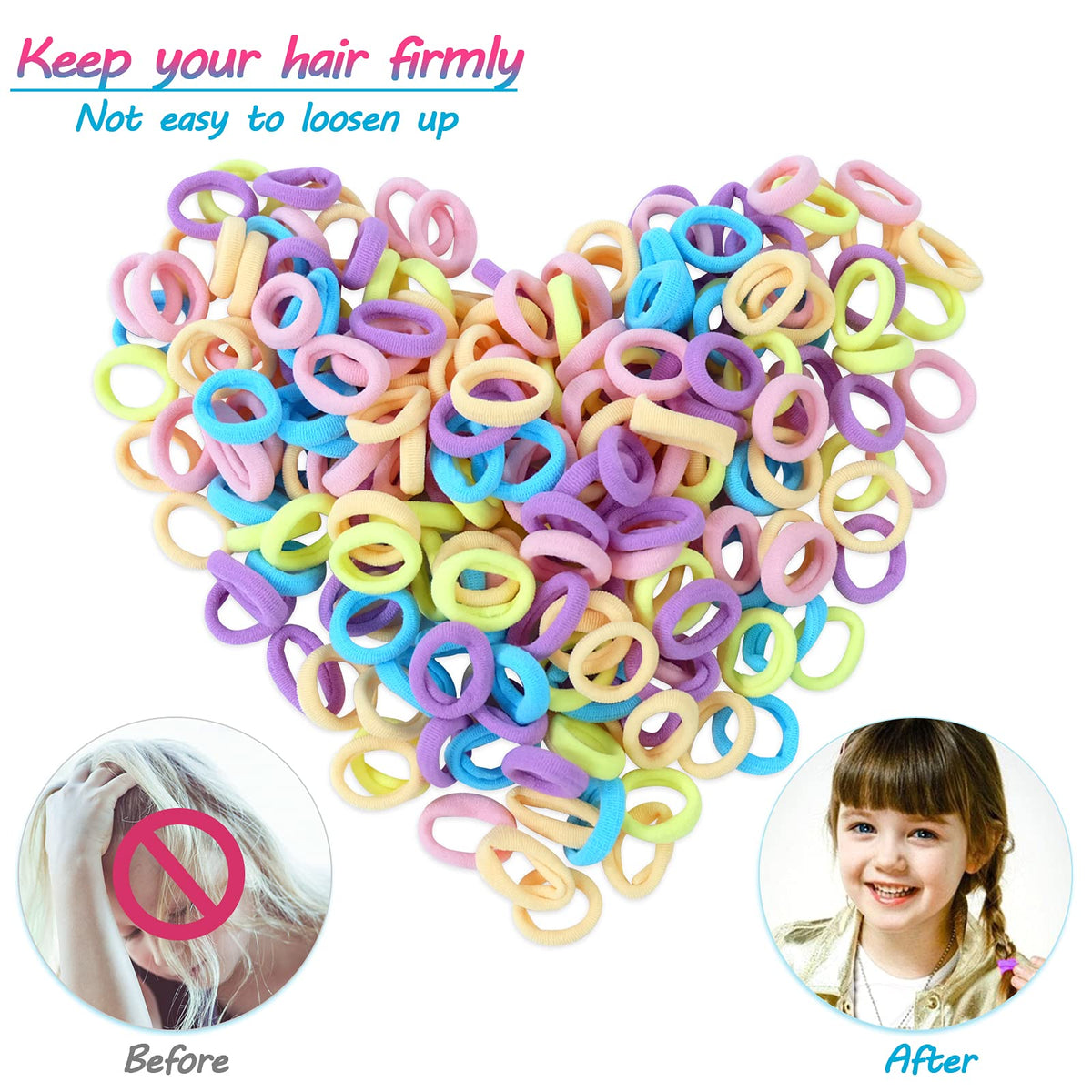 Hanyousheng 200 Pcs Baby Hair Bands, Multicolor Toddler Hair Bobbles, Baby Hair Bobbles, Toddler Hair Bands, Seamless Elastic HairBands, BabyHair Ties, for BabyGirls Kids Toddlers