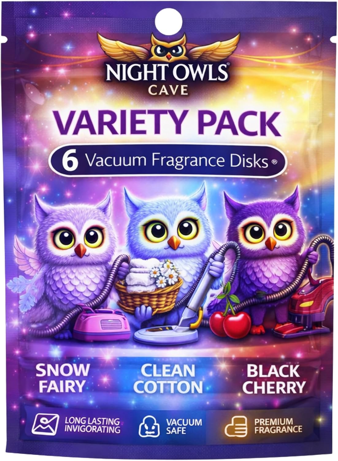 Handmade Scented Discs - Elevate Your Vacuum Game with Fresh, Long-Lasting Fragrances (Blackcherry, Snow Fairy, Clean Cotton) - 3 Packets of 2 Discs Each