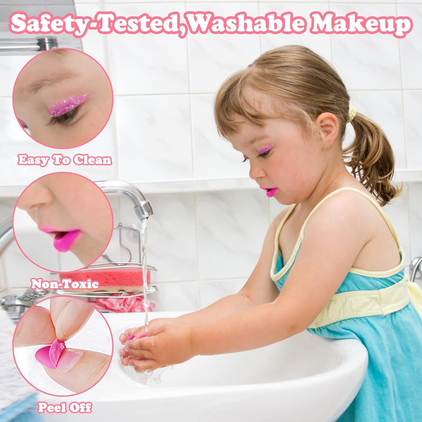 kizplays Makeup Toys for Girls, Kids Make up Kit Toy, 27 Pieces Real Washable Cosmetic Set, Play Makeup Set Gift for 3 4 5 6 7 Years Old