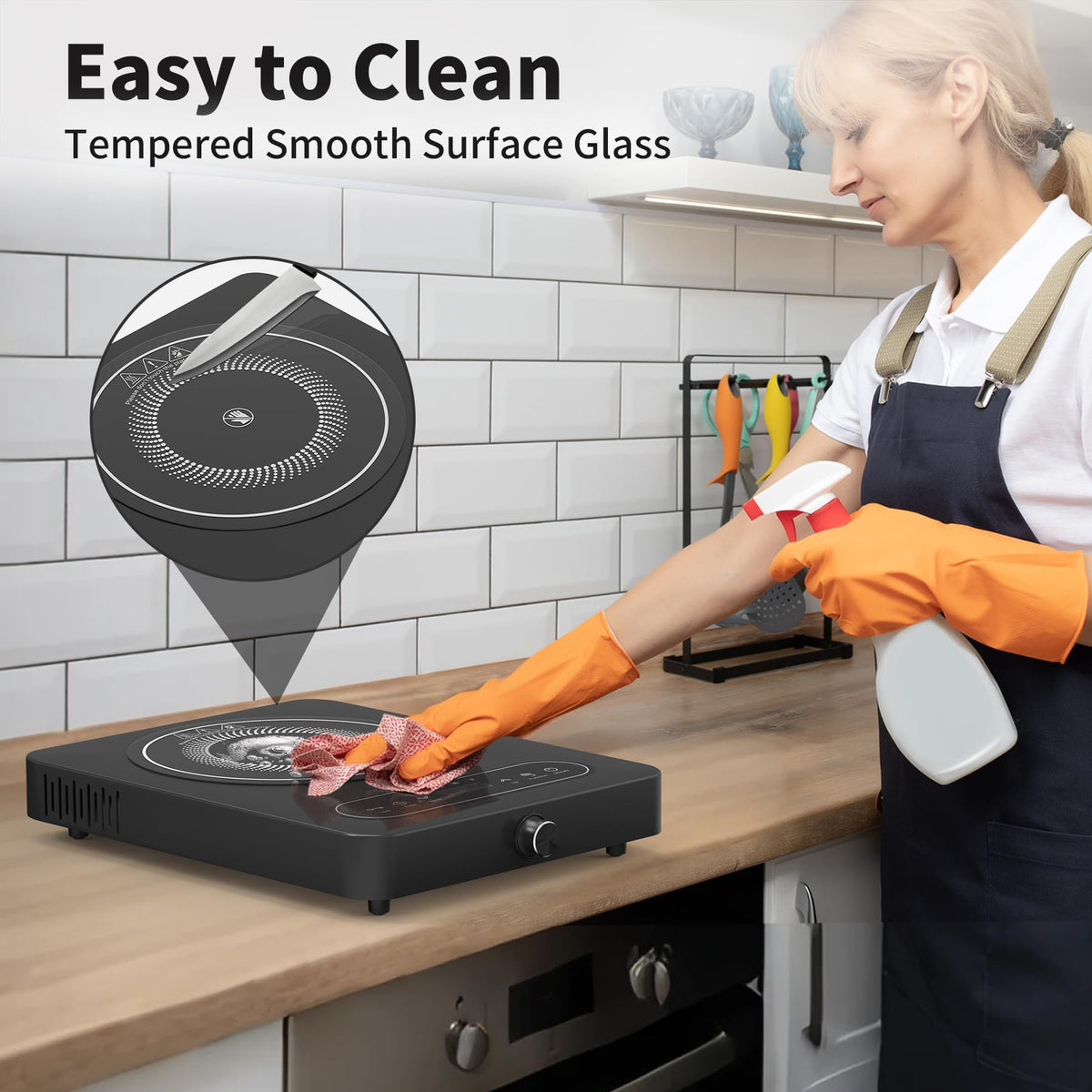 VBGK Double Induction Hob,220V 3600W 2 Ring Induction Hob with Knob Control,9 Power Levels, Kids Lock & Timer,LED Touch Control,Overheat Protection